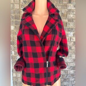 CHAPS Red & Black Buffalo Plaid Knit Jacket | Asymmetric Zip | Size S/P